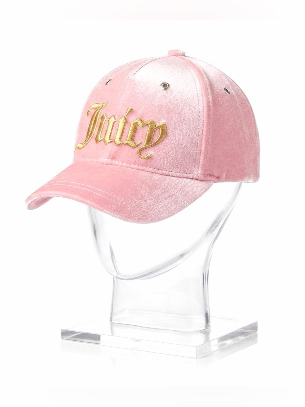 Juicy Couture Vintage Pink Velvet Embroidered Gold Logo "Juicy" Baseball Cap